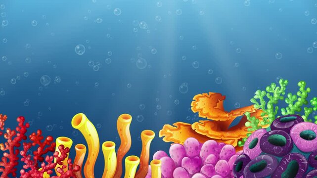 Animated Underwater Coral Reef with Floating Bubbles and Sun Rays