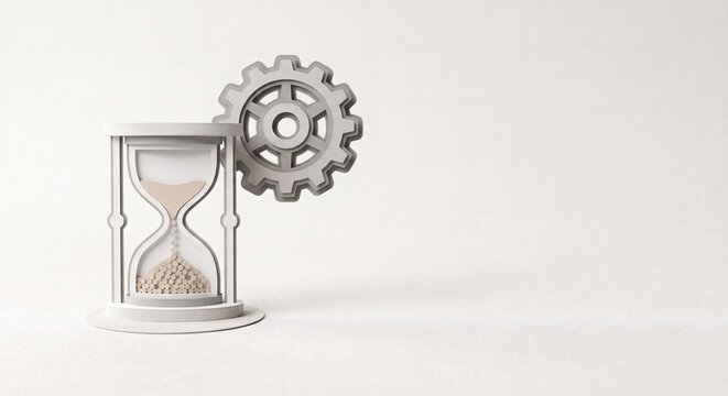 Minimalist 3D papercraft style simple hourglass and gear icon