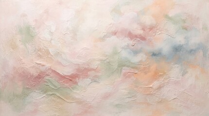 Fototapeta premium Delicate and textured abstract acrylic painting on canvas with pastel blush and gold accents. Modern interior mural background in serene pastel palette for calming atmosphere