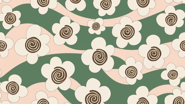 Seamless retro floral pattern featuring hand-drawn wavy vertical stripes vector background 