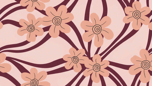 Seamless retro floral pattern featuring hand-drawn wavy vertical stripes vector background 