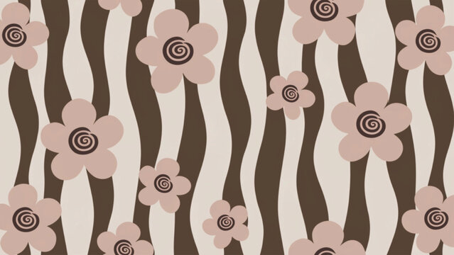Seamless retro floral pattern featuring hand-drawn wavy vertical stripes vector background 