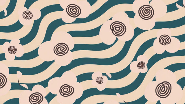 Seamless retro floral pattern featuring hand-drawn wavy vertical stripes vector background 