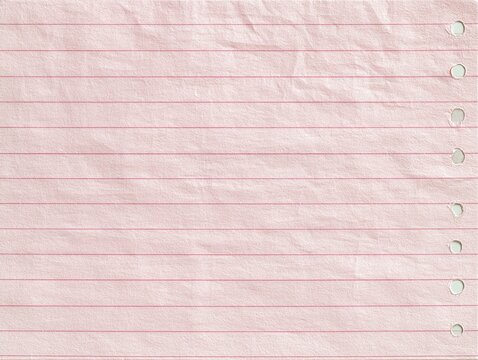 Pink lined notebook paper sheet isolated on white background