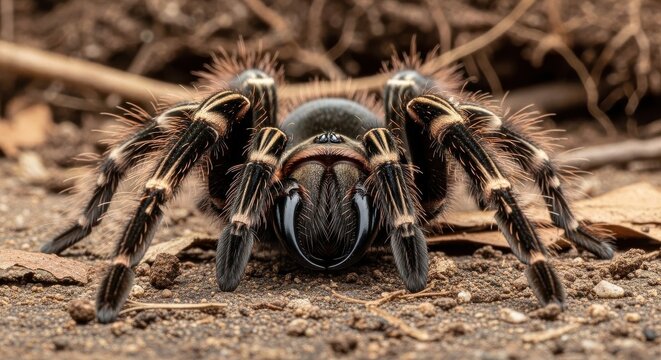Close-up of a Hairy Tarantula Spider on the Ground