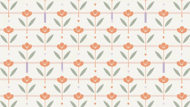 Cute seamless floral pattern hand drawn peach orange flowers with soft sage green leaves vector background 
