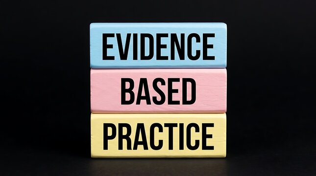 Evidence based practice written on colorful wooden blocks stacked on a black background