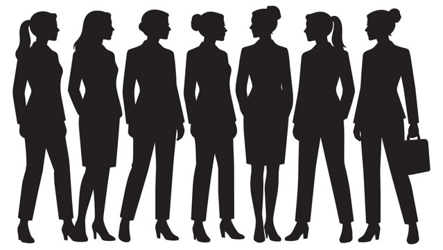 Silhouette group of people standing together in a line