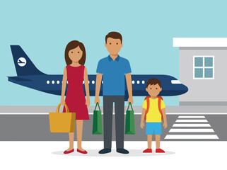 Fototapeta premium Family Travel and Airport Shopping Vector Illustration