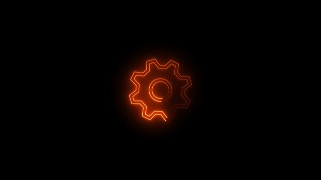 A glowing neon gear icon spins slowly with a smooth, continuous motion. The vibrant colors pulse rhythmically, creating a dynamic, futuristic effect against a dark background.