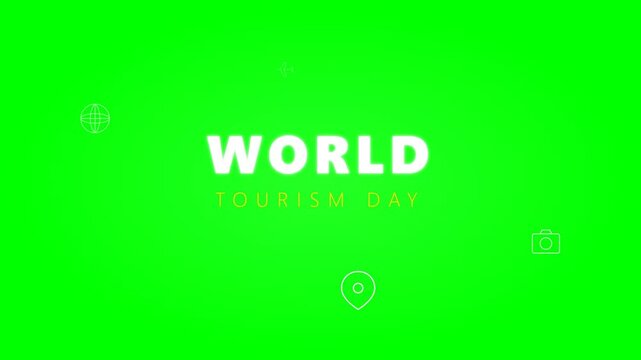 World Tourism Day Graphic Illustration with Travel Icons like Airplane Globe Camera and Pin on Bright Green Background for Tourism Promotion