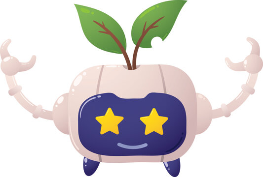 Cute robot grows leaves from its head