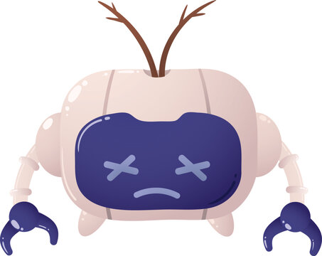 Cute robot with twig-like antennae and sad face