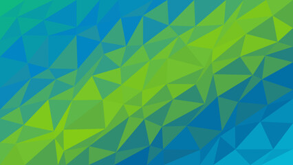 Triangle pattern background showcases a fresh blend of ocean blue and lime green shades in a geometric layout that serves as an ideal template for technology presentations and sustainable concepts. © creative mind