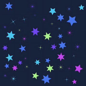Colorful Stars and Sparkles Pattern Design on Transparent Background