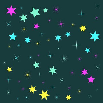 Colorful Stars and Sparkles Scattered Across Transparent Background Design
