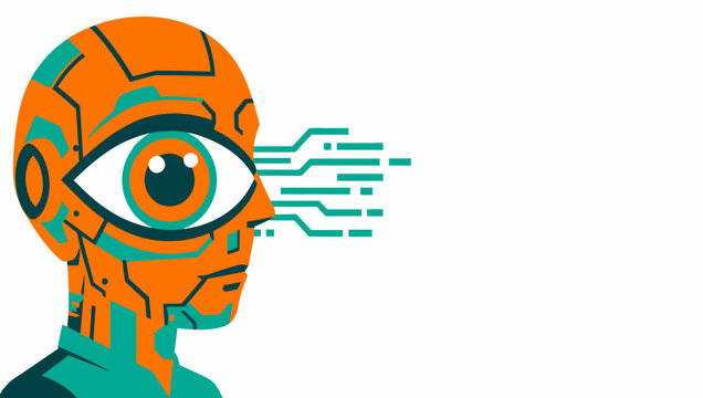 Futuristic Cyborg Head with Digital Eye.