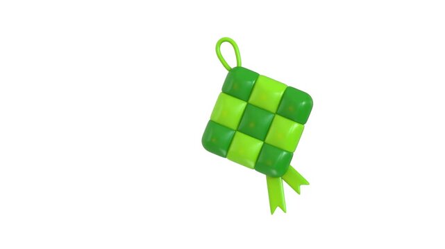 3D Ketupat Rice Dumpling Icon Animation for Eid al-Fitr, Hari Raya Aidilfitri, Traditional Food and Islamic Holiday, 4K Animation