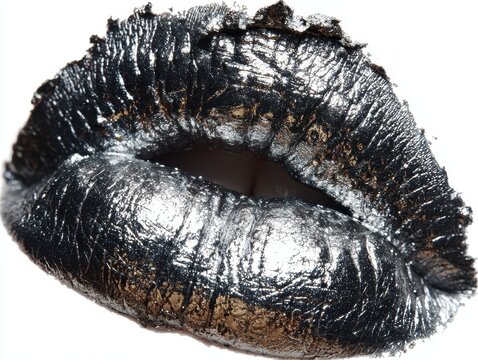 Metallic silver lipstick on lips