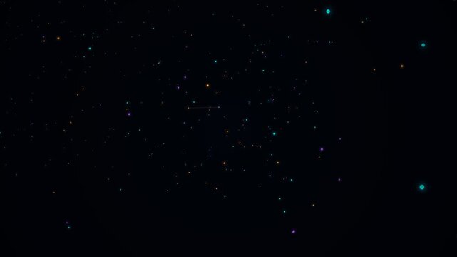 Abstract glowing particles and sparkles on dark black background
