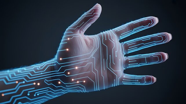 human hand with binary code background
