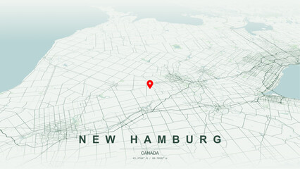 Modern minimalist vector map of New Hamburg, Ontario. High-quality scalable illustration of New Hamburg geographic boundaries within Wilmot Township along the Nith River for posters design. © AliRza