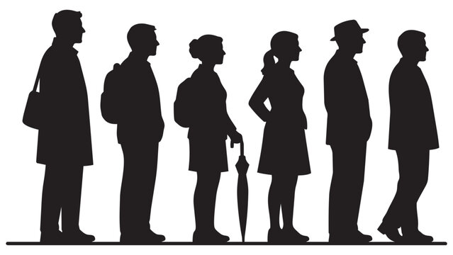 Silhouette group of people standing together in a line