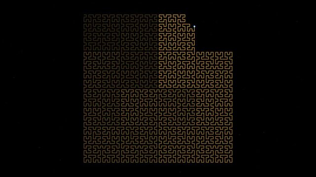 Gold Hilbert space filling curve animation