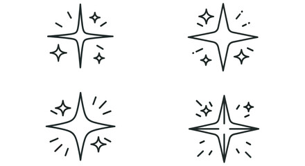 Fototapeta premium Sparkle Star Icons Linear Style On White Background stars glitter