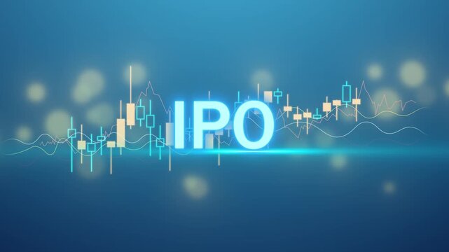 IPO initial public offering stock chart candlestick and bokeh line, market trend trading exchange finance business economic, listing broker diagram equity future improvement