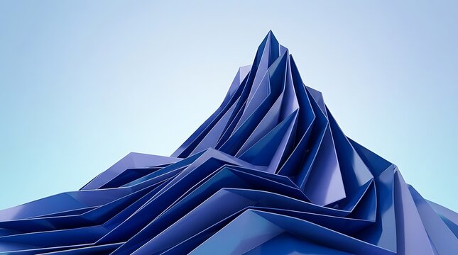 Abstract blue mountain peak. Low poly geometric mountain landscape design.