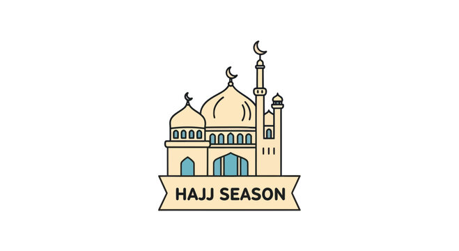 Mosque architecture with hajj season banner for islamic pilgrimage