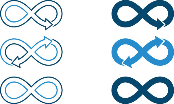 Infinity Loop Arrow Icon Set. Endless cycle symbol, continuous loop arrow, infinite process, mobius loop vector icons