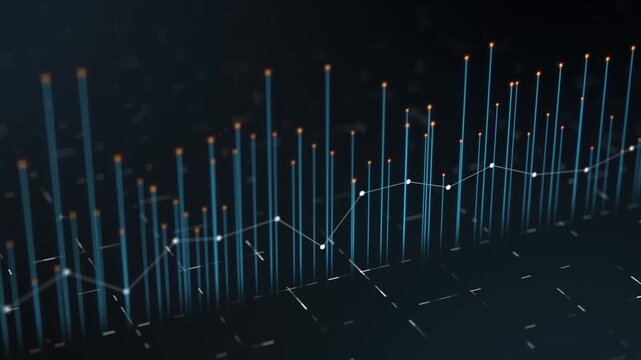 Dot line 3D perspective value and volume, volatility chart stock market exchange economic, finance business trend trading investment information graph diagram progress statistic