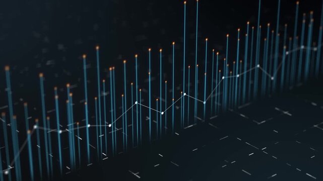 Dot line 3D perspective value and volume, volatility chart stock market exchange economic, finance business trend trading investment information graph diagram progress statistic