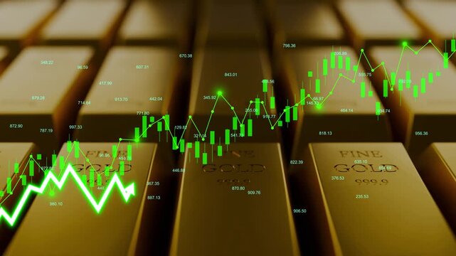 Gold increase rise up price asset security stock chart candle growth wealth value, financial success gain reserve metal money