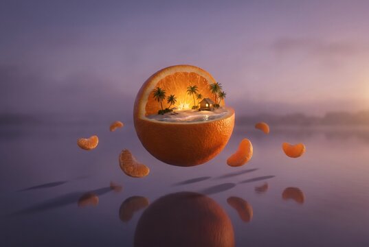 Creative abstract citrus still life with bold commercial composition