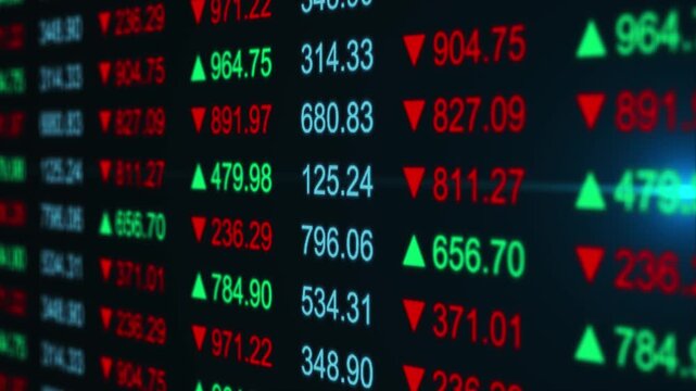 Value arrow light flare and numbers of data price moving plus and minus financial stock economy market screen display investment trading real time