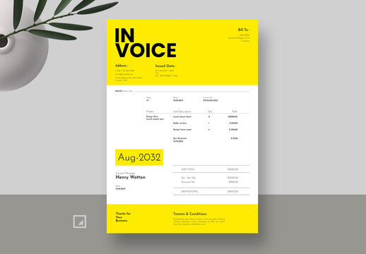 Simple Invoice Layout with Yellow Accent