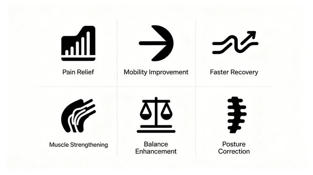 Body rehabilitation function icon, relieves pain, enhances flexibility, accelerates recovery, strengthens muscles, optimizes body balance, and corrects daily body problems
