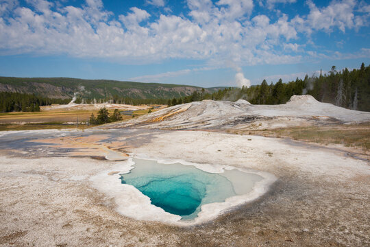turquoise geothermal spring in yellowstone national park