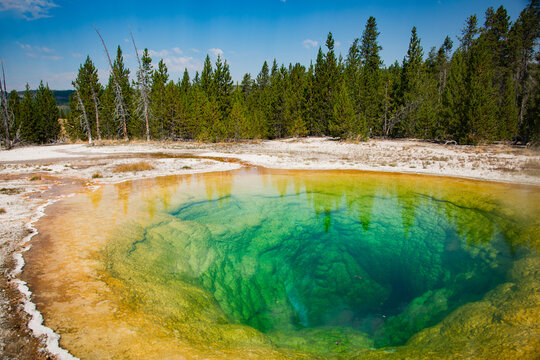 emerald geothermal hotspring basin in Yellowstone National park