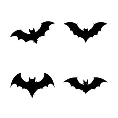Fototapeta premium Four black bat silhouettes flying - Minimalist vector illustration of four black bat silhouettes arranged in a diagonal flight pattern, perfect for Halloween or dark-themed designs.