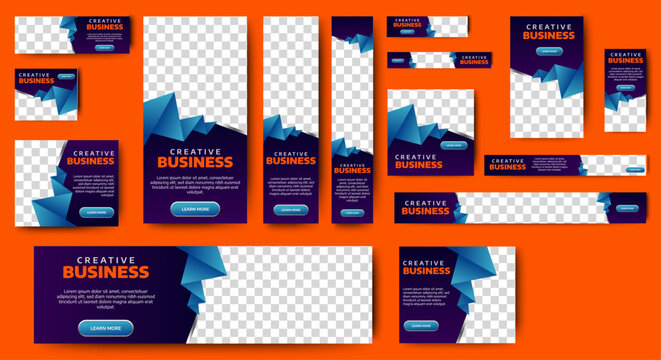 Web banner template design set layout with photo and text space. Black and blue. Business advertising set design template. Vertical, horizontal, square banners standard size.