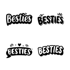 Obraz premium Black handwritten besties logo design - Four stylish black handwritten 'Besties' logos with playful hearts and stars, perfect for friendship-themed branding or social media graphics.
