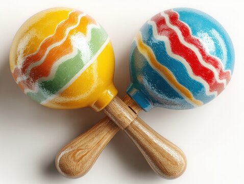 Pair of colorful maracas isolated on white background