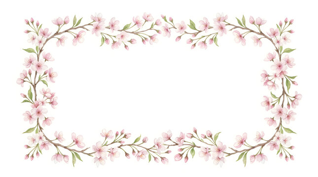 Watercolor cherry blossom frame delicate floral border for spring designs and wedding invitations