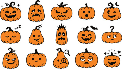 Obraz premium Halloween pumpkin faces collection cute jack o' lantern emoticons for spooky season designs