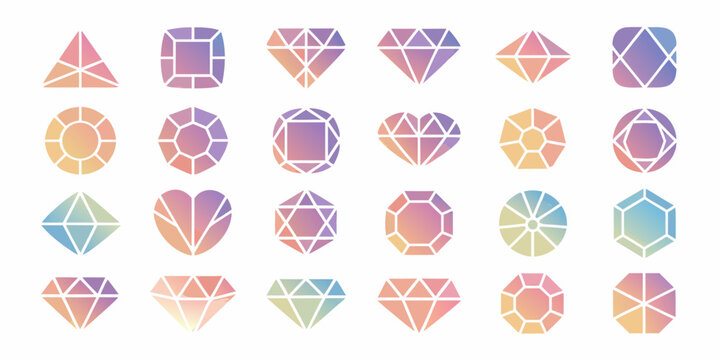 Gemstone And Crystal Shapes Colorful Vector Illustration Collection