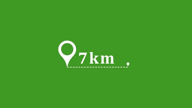 Gps location pin moving on green map 7km distance tracking animation for navigation and travel apps gps pin movement